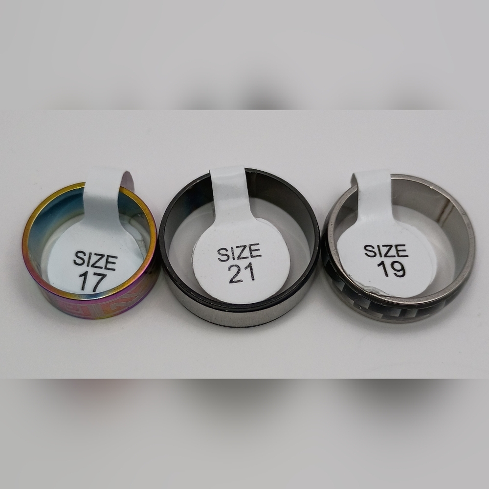 Unisex Stainless Steel Ring Set 3pc Rainbow Black Silver Sizes 8.5-10